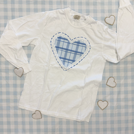 VALENTINE 2026: Chambray Gingham Heart (COMFORT COLORS LONGSLEEVE)
