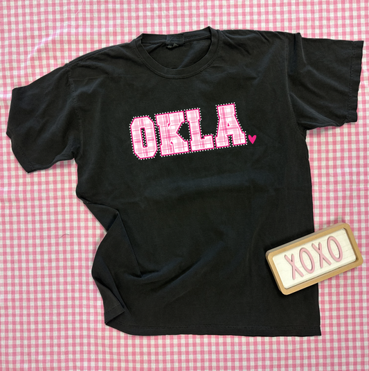 VALENTINE 2026: OKLA Pink Plaid & Heart (COMFORT COLORS SHORTSLEEVE)