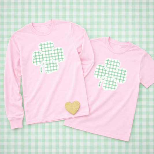 ST. PATTY 2026: Gingham Shamrock (COMFORT COLORS SHORTSLEEVE or LONGSLEEVE)