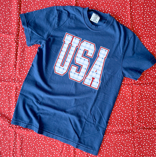 AMERICAN SPIRIT 2026: USA Gingham & Stars (COMFORT COLORS SHORTSLEEVE)