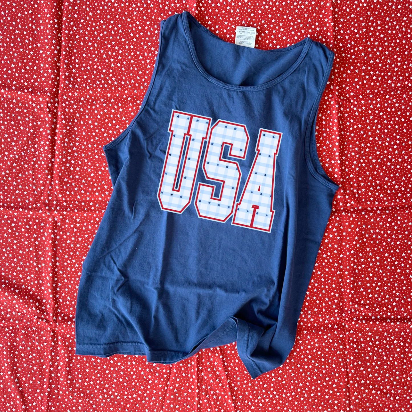 AMERICAN SPIRIT 2026: USA Gingham & Stars (COMFORT COLORS TANK TOP)
