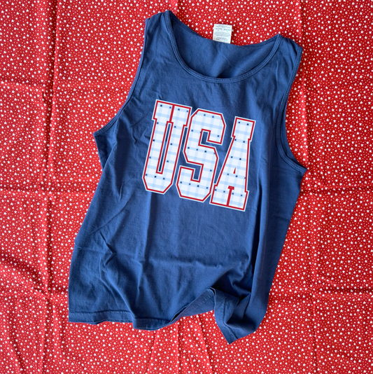 AMERICAN SPIRIT 2026: USA Gingham & Stars (COMFORT COLORS TANK TOP)