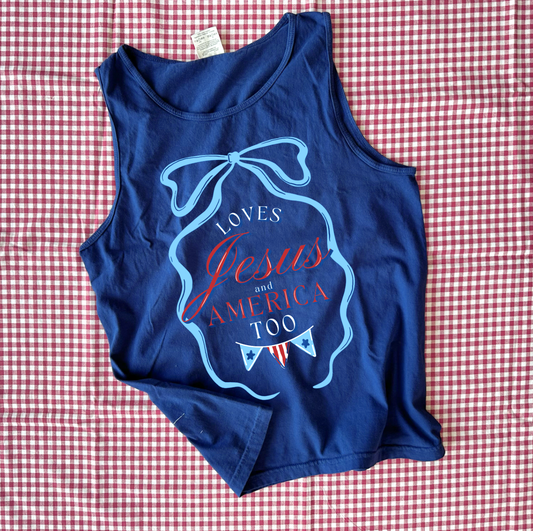 AMERICAN SPIRIT 2026: Jesus & America Too (COMFORT COLORS TANK TOP)