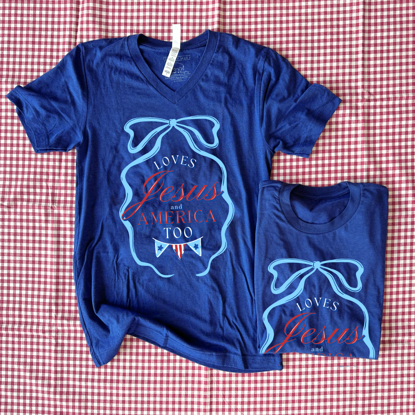 AMERICAN SPIRIT 2026: Jesus & America Too (BELLA CANVAS VNECK or CREW NECK)