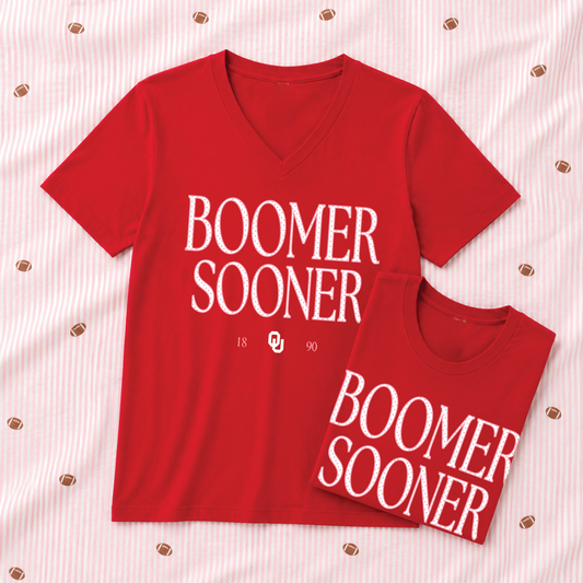 UNIV. of OKLAHOMA 2026: Boomer Sooner Classic Polkadot (BELLA CANVAS VNECK or CREW NECK)