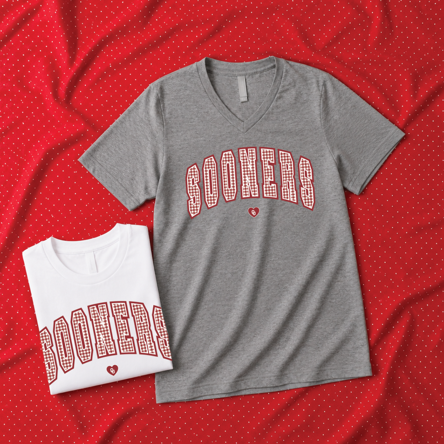 UNIV. of OKLAHOMA 2026: Sooners Gingham (BELLA CANVAS VNECK or CREW NECK)