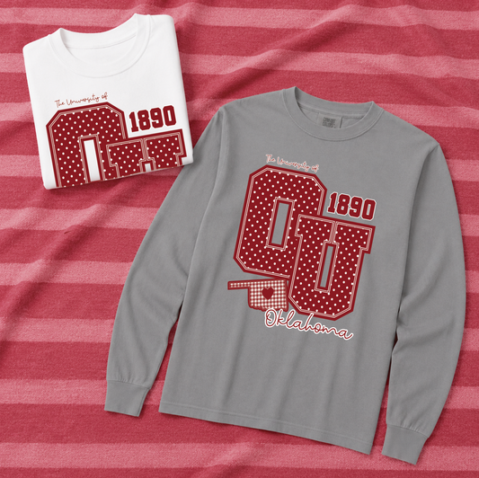 UNIV. of OKLAHOMA 2026: Big OU Polkadot & Gingham (COMFORT COLORS LONGSLEEVE)