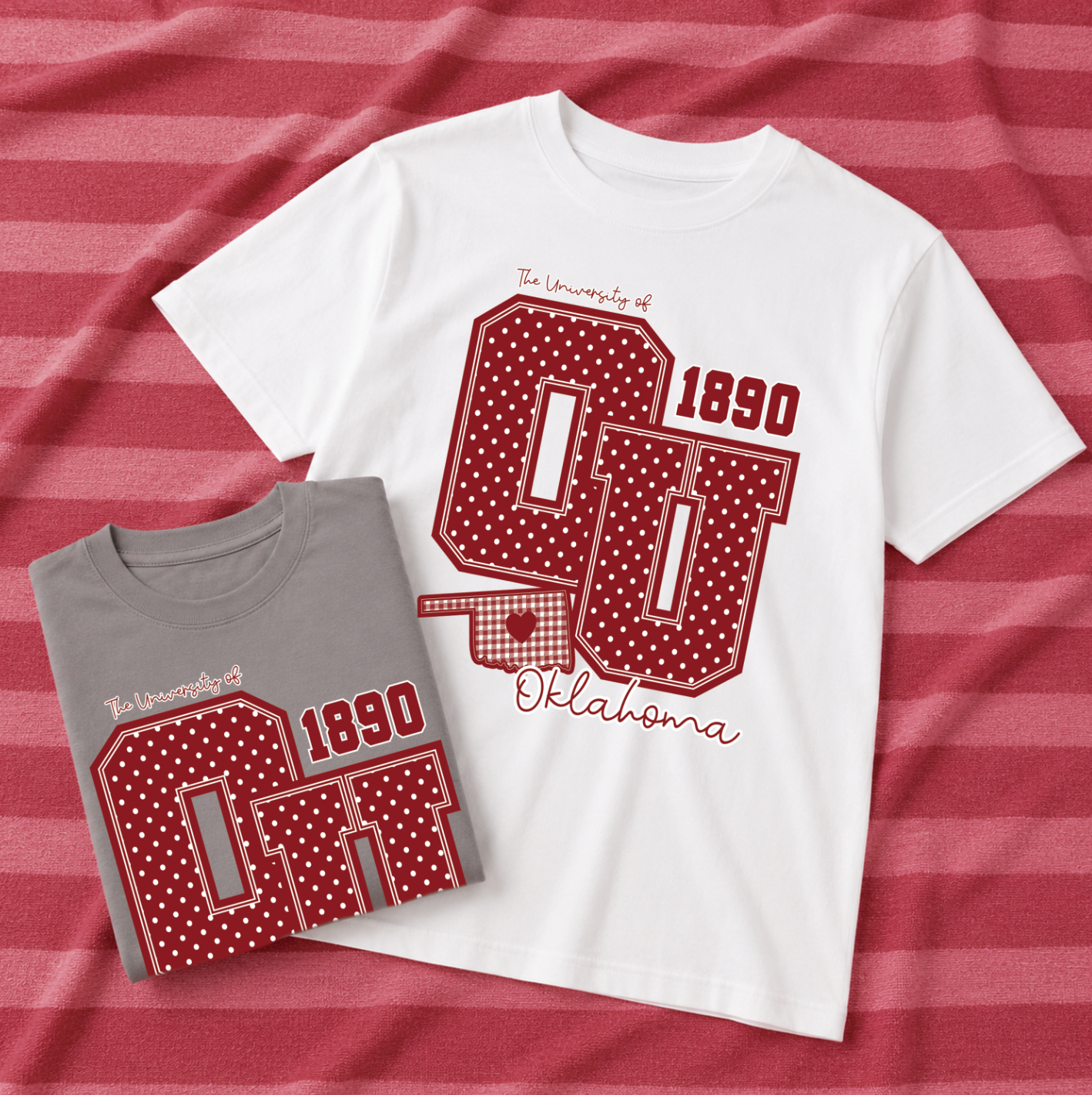 UNIV. of OKLAHOMA 2026: Big OU Polkadot & Gingham (COMFORT COLORS SHORTSLEEVE)