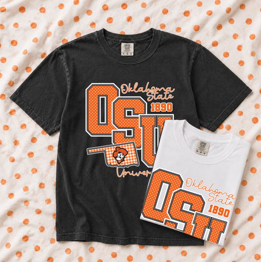 OK STATE 2026: Big OSU Polkadot & Gingham (COMFORT COLORS SHORTSLEEVE)