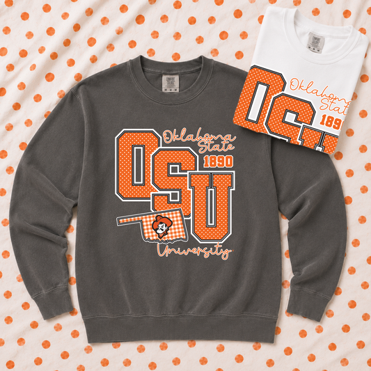 OK STATE 2026: Big OSU Polkadot & Gingham (COMFORT COLORS SWEATSHIRT)