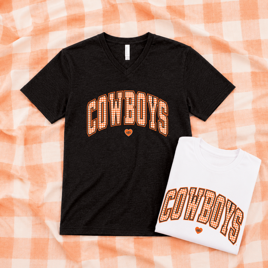 OK STATE 2026: Cowboys Gingham (BELLA CANVAS VNECK or CREW NECK)