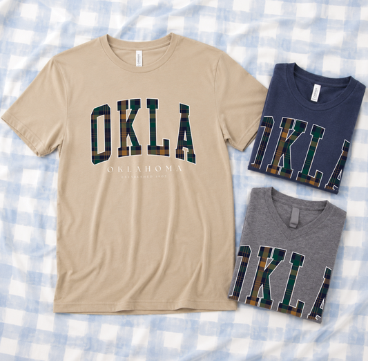SWEET TEE TUESDAY: OKLA Plaid (BELLA CANVAS VNECK or CREW NECK)