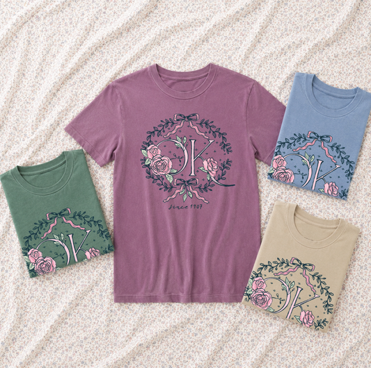 OKLAHOMA 2026: OK Coquette Floral Wreath (COMFORT COLORS SHORTSLEEVE or LONGSLEEVE)