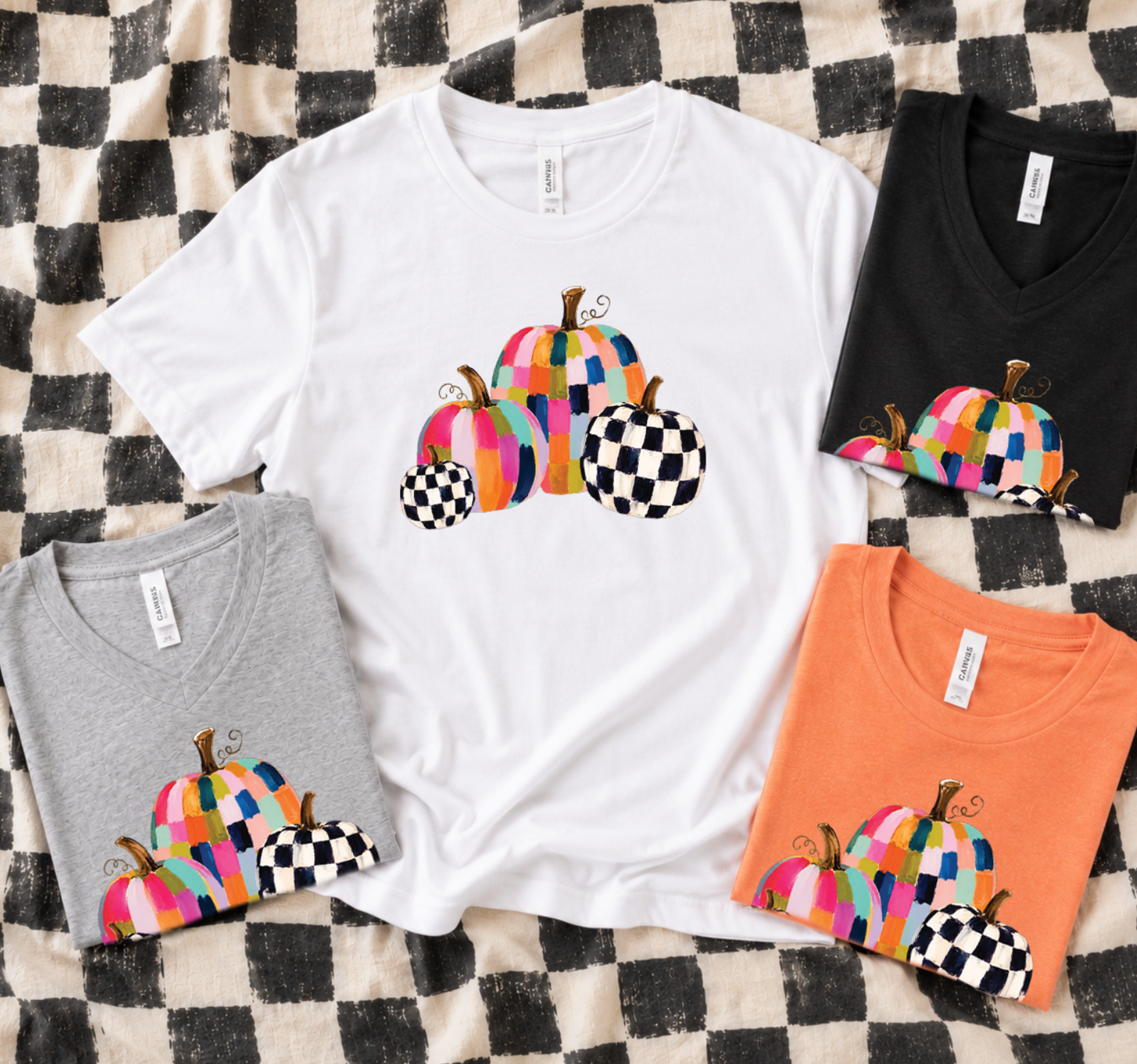 SWEET TEE TUESDAY: Fall Colorful Painted Pumpkins (BELLA CANVAS CREW NECK or VNECK)