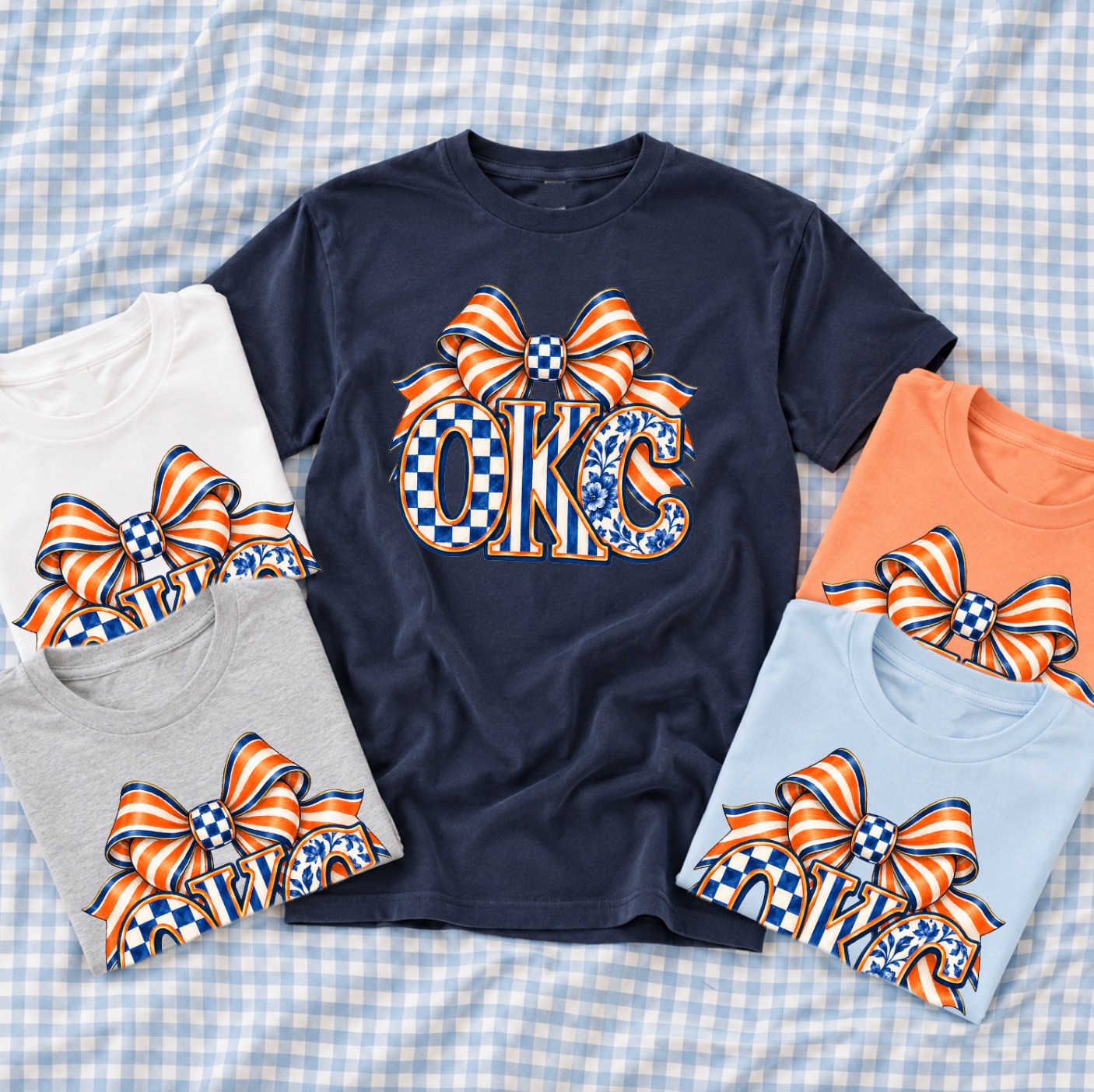 SWEET TEE TUESDAY: OKC Mixed Blues & Bow (BASIC CREW NECK or VNECK)