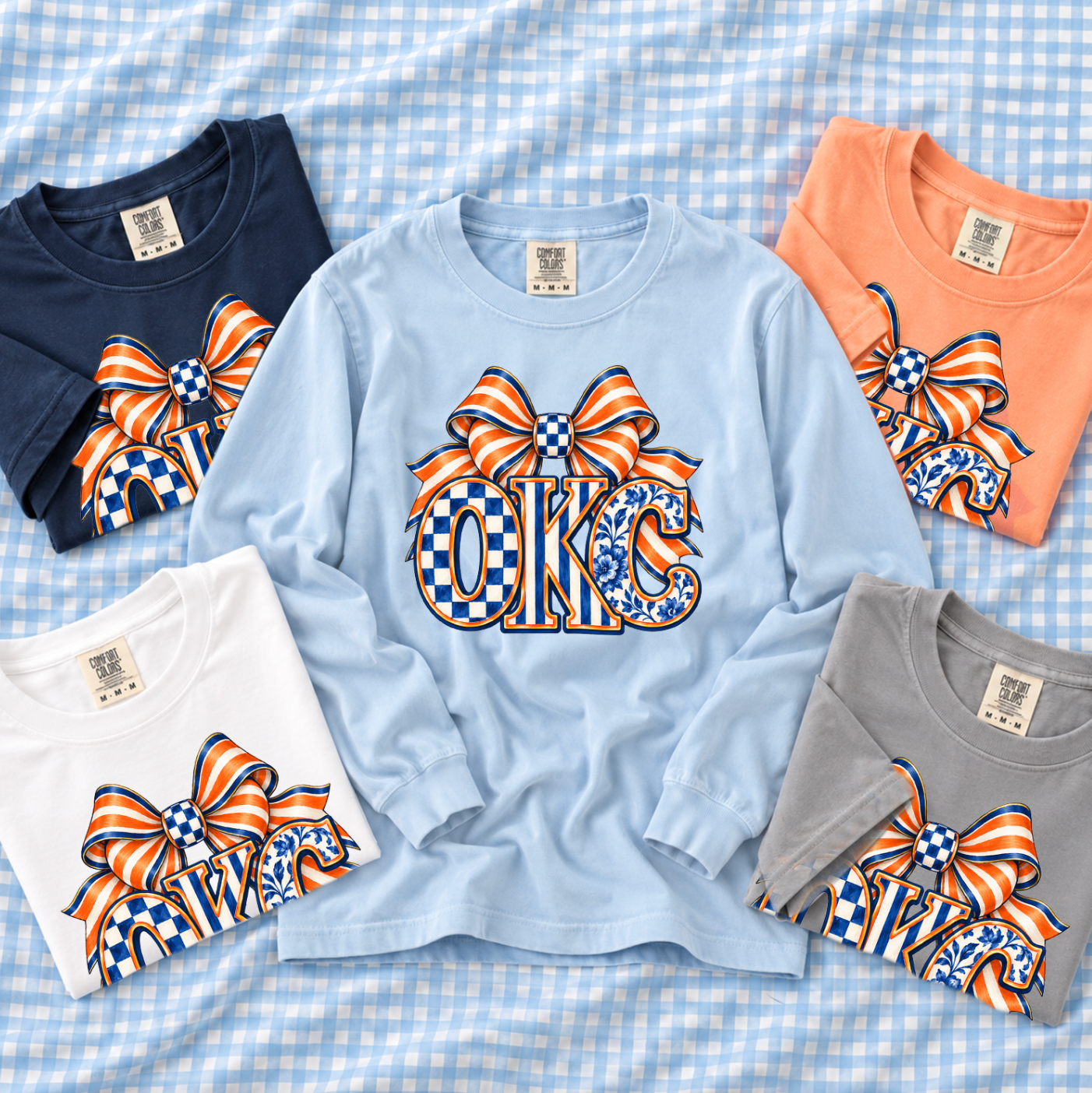 SWEET TEE TUESDAY: OKC Mixed Blues & Bow (COMFORT COLORS SHORTSLEEVE or LONGSLEEVE)