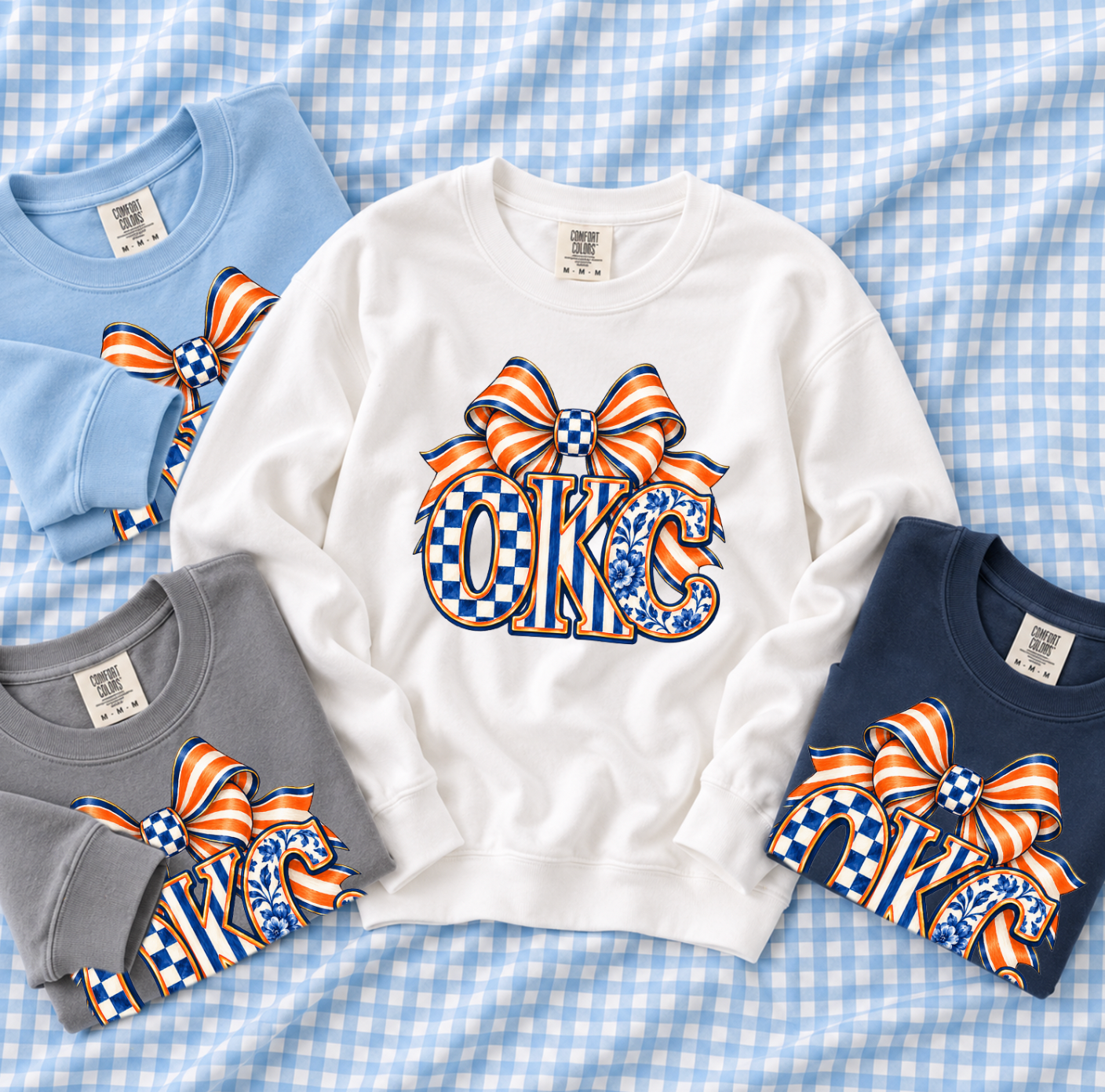 SWEET TEE TUESDAY: OKC Mixed Blues & Bow (COMFORT COLORS SWEATSHIRT)