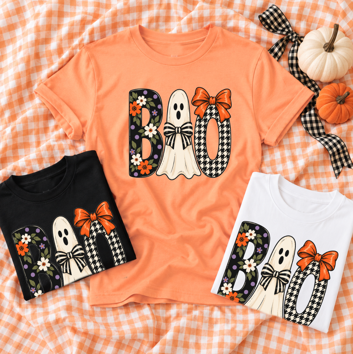 SWEET TEE TUESDAY: BOO Ghost & Pattern (BASIC CREW NECK or VNECK)