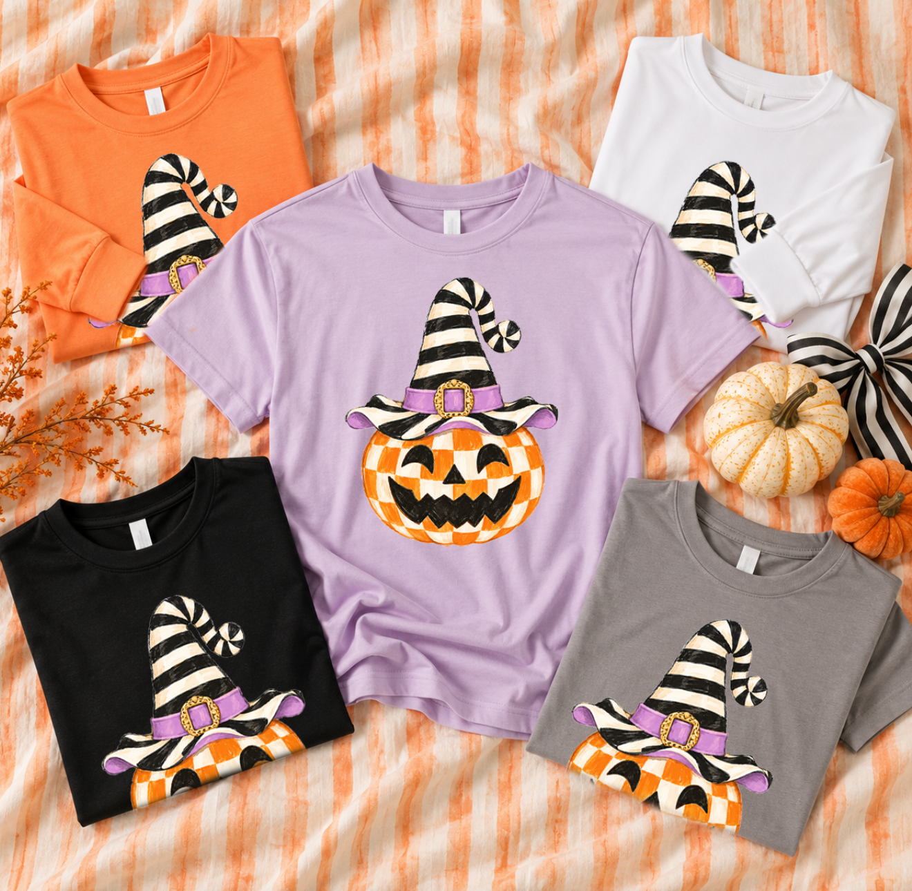 SWEET TEE TUESDAY: Whimsy Pumpkin Checkered Witch (COMFORT COLORS SHORTSLEEVE or LONGSLEEVE)