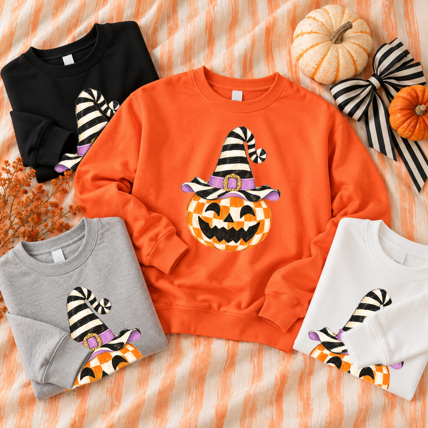 SWEET TEE TUESDAY: Whimsy Pumpkin Checkered Witch (BASIC SWEATSHIRT)