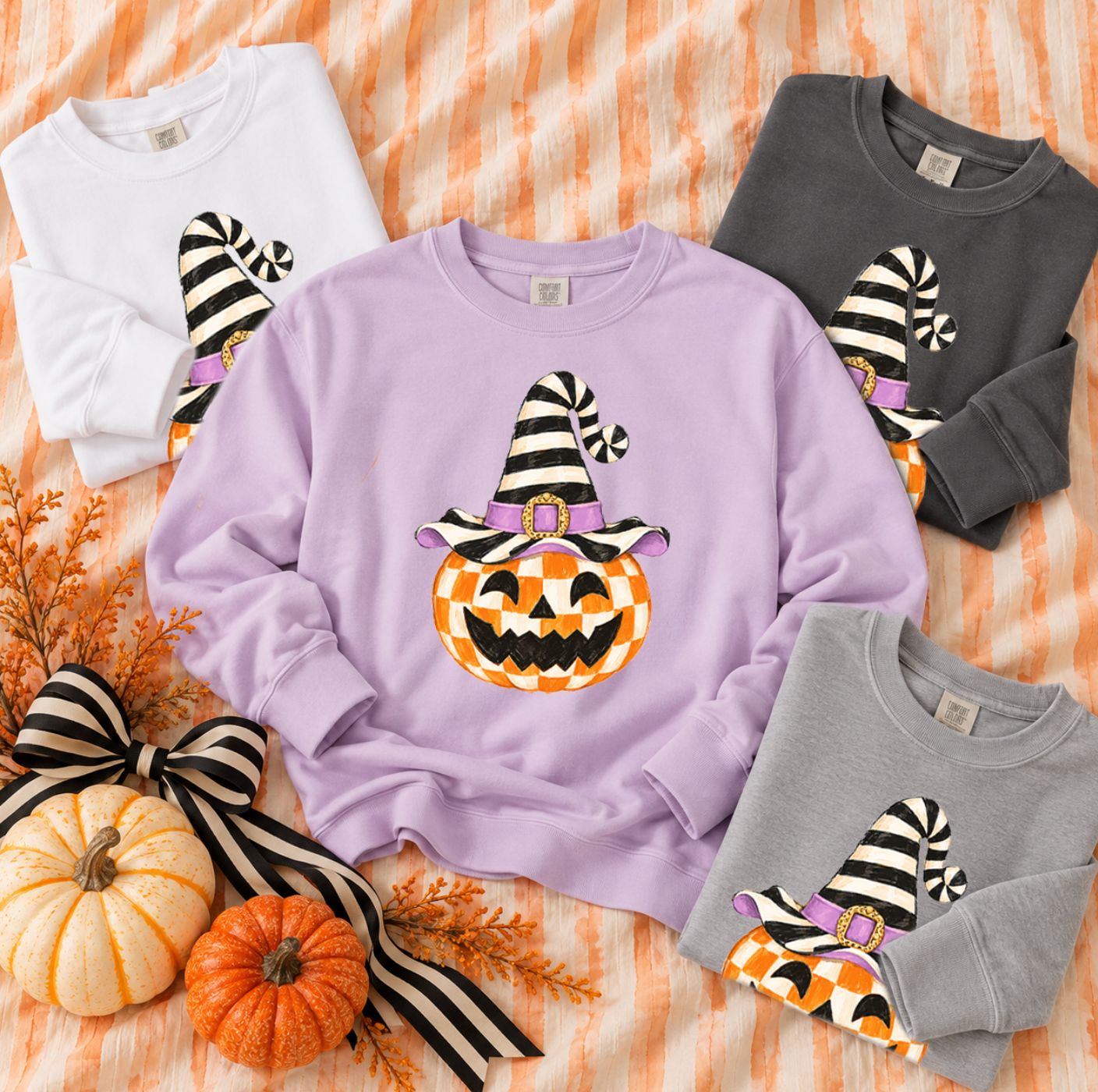 SWEET TEE TUESDAY: Whimsy Pumpkin Checkered Witch (COMFORT COLORS SWEATSHIRT)