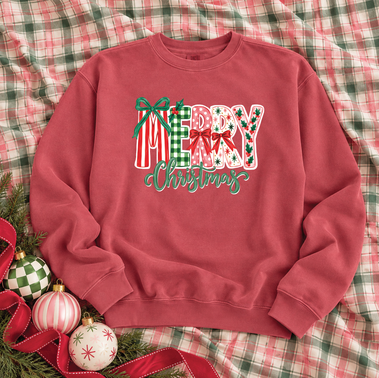 CHRISTMAS 2026: Merry Christmas Mixed Patterns (COMFORT COLORS SWEATSHIRT)