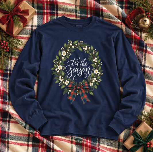 CHRISTMAS 2026: Tis' the Season Heritage Wreath (COMFORT COLORS SHORTSLEEVE or LONGSLEEVE)