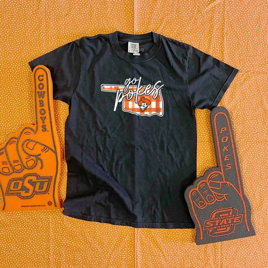 OK STATE 2025: Go Pokes Watercolor Plaid State (COMFORT COLORS SHORTSLEEVE)