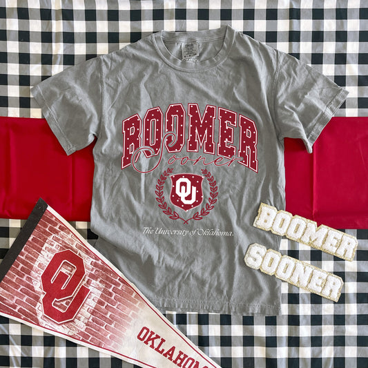 UNIV. OF OK 2025: Boomer Sooner Polkadot Vintage Collegiate (COMFORT COLORS SHORTSLEEVE)
