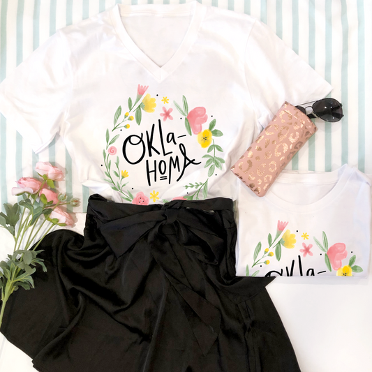 OKLAHOMA 2022: Oklahoma Spring Floral Wreath (CREW NECK or VNECK)
