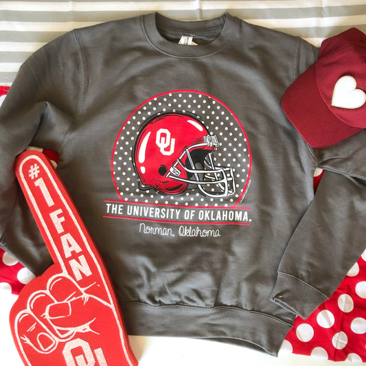UNIV. OF OK 2022: OU Helmet & Polkadots (SWEATSHIRT)