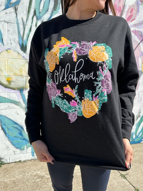 OKLAHOMA: Emerald & Mustard Fall Floral Wreath (SWEATSHIRT)
