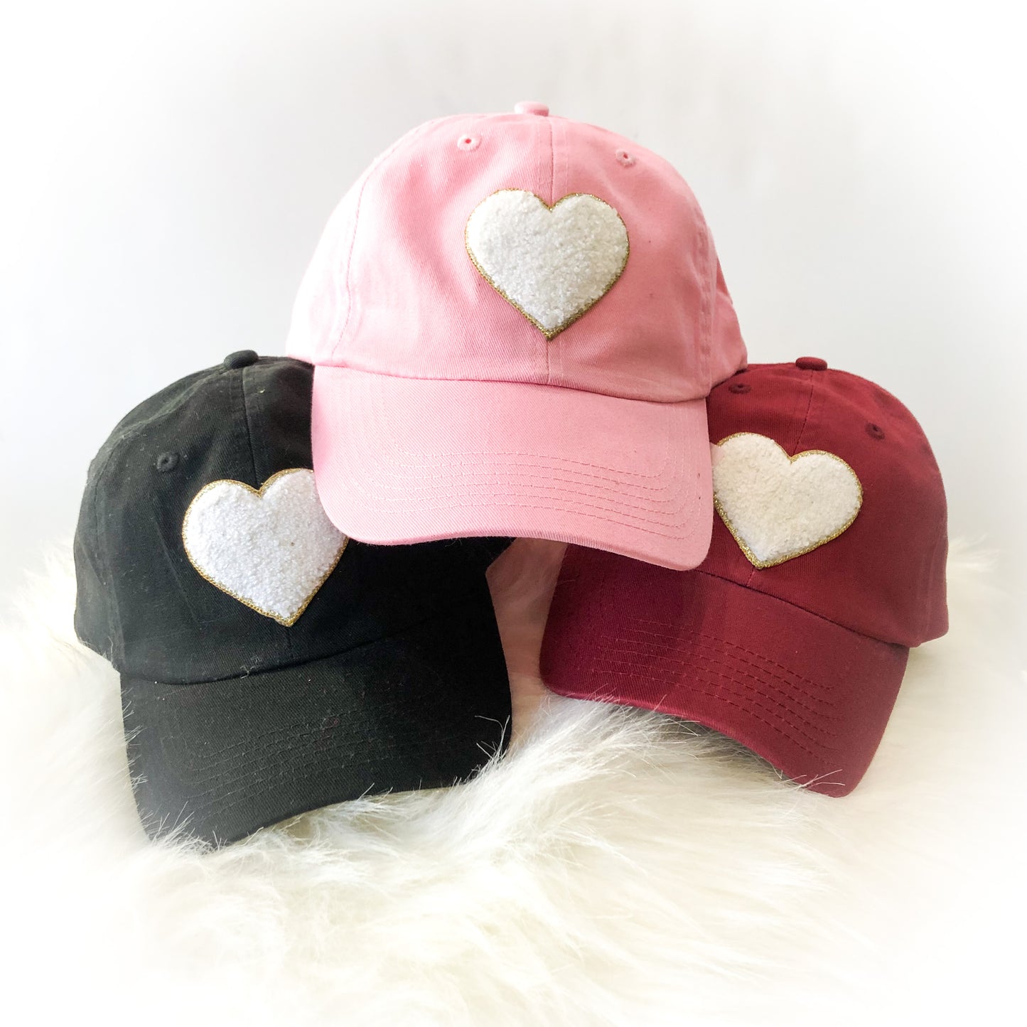 Chenille Heart Patch Hat - PINK