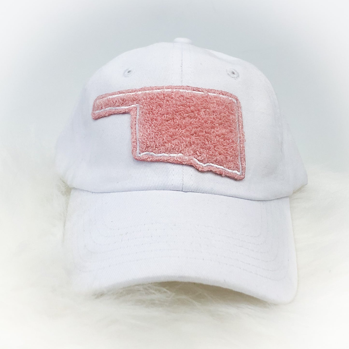 Oklahoma Pink Chenille Patch Hat - WHITE