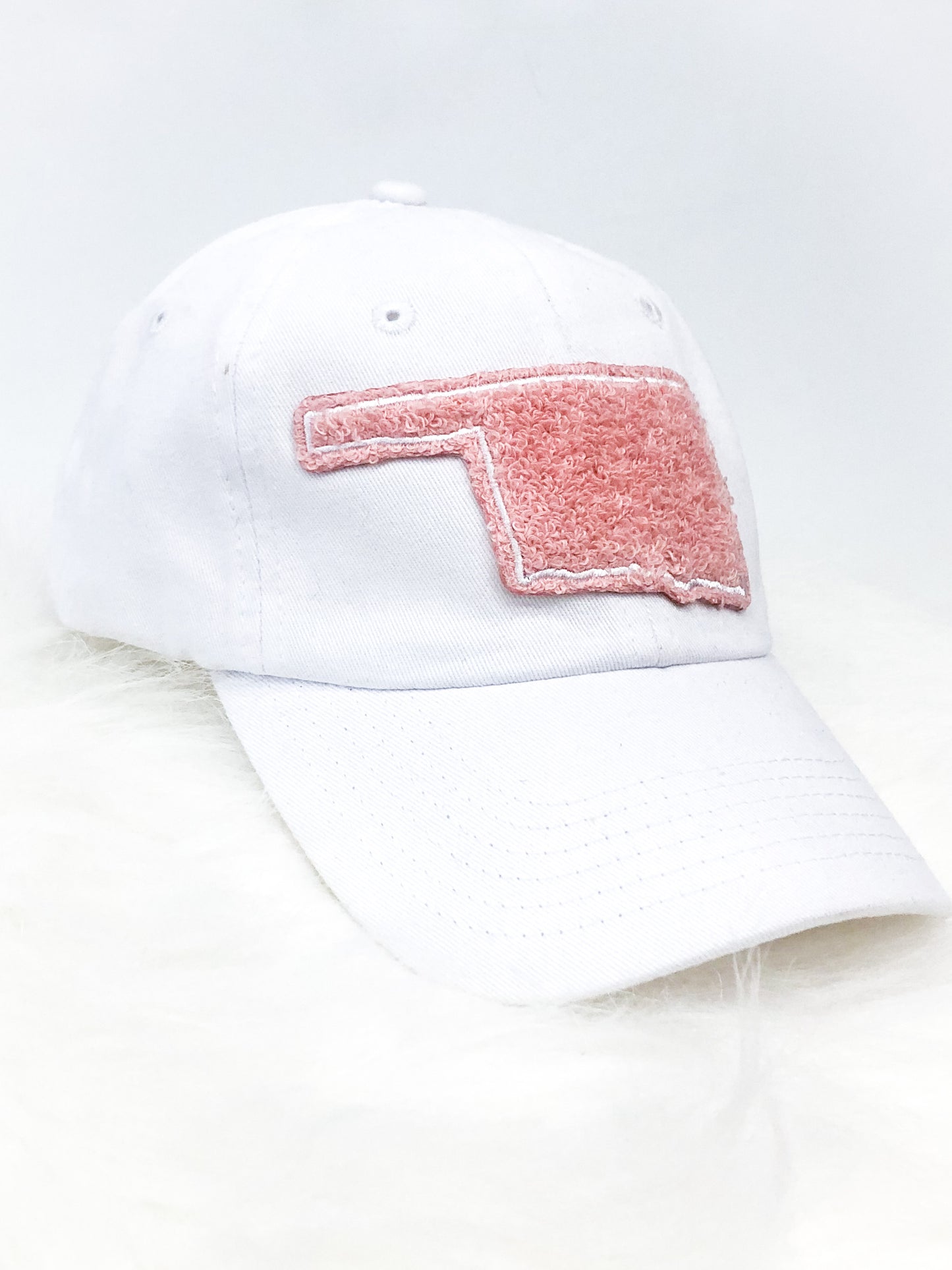 Oklahoma Pink Chenille Patch Hat - WHITE