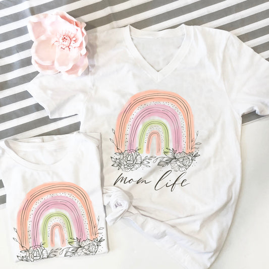MOM LIFE 2022: Mom Life Watercolor Rainbow (CREW NECK or VNECK)