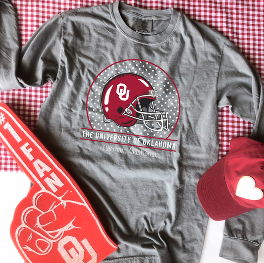UNIV. OF OK 2022: OU Helmet & Polkadots (LONGSLEEVE)