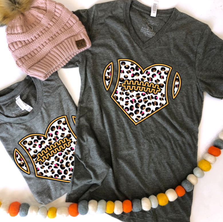 SPORTS LIFE (FALL 2022): Leopard Heart Football (VNECK or CREW NECK)