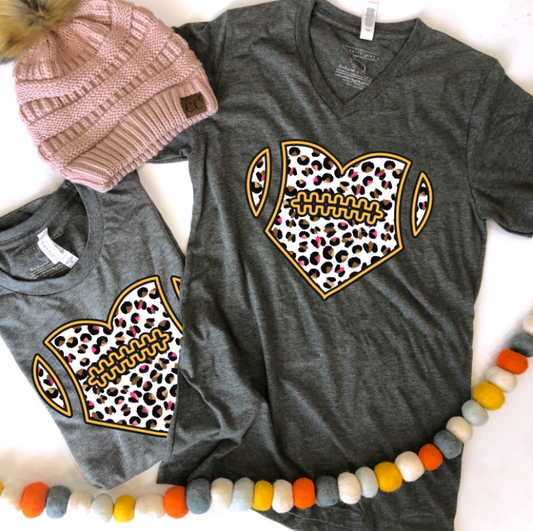 SPORTS LIFE (FALL 2022): Leopard Heart Football (VNECK or CREW NECK)