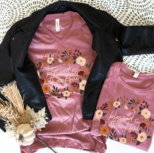 THANKSGIVING: Blessed & Thankful Wreath (VNECK or CREW NECK)