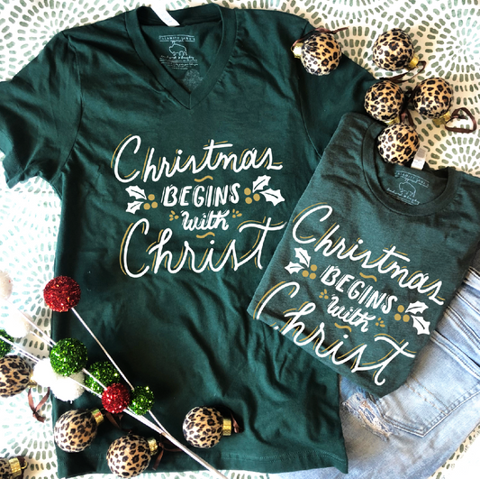 BLACK FRIDAY 2023: Christmas begins with Christ (VNECK or CREW NECK)