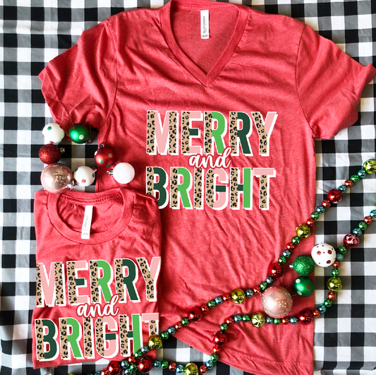 BLACK FRIDAY 2023: Merry & Bright Leopard Block Letters (VNECK or CREW NECK)