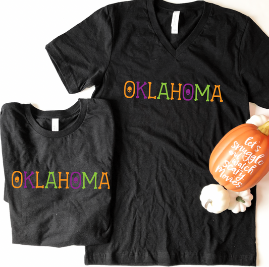 HALLOWEEN: Oklahoma "Skeletons" (BELLA CANVAS VNECK)