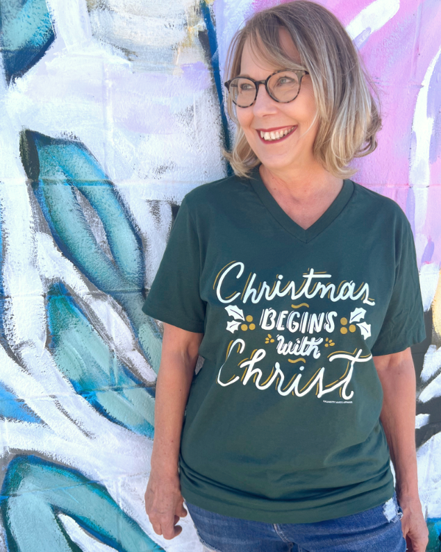 CHRISTMAS: Christmas begins with Christ (VNECK or CREW NECK)