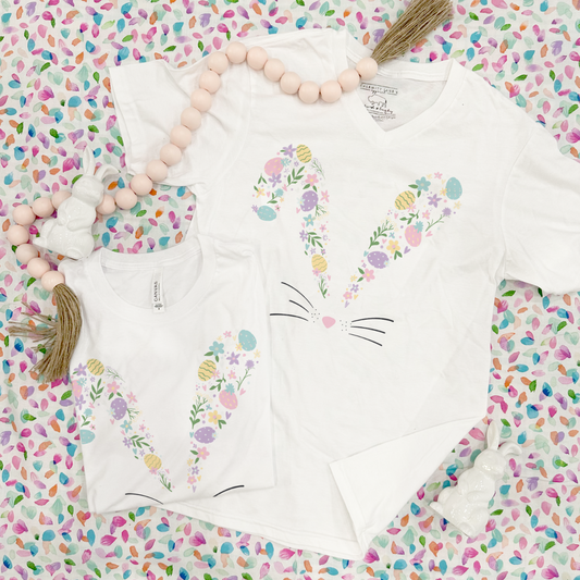 EASTER: Floral Bunny Ears (CREW NECK or VNECK)