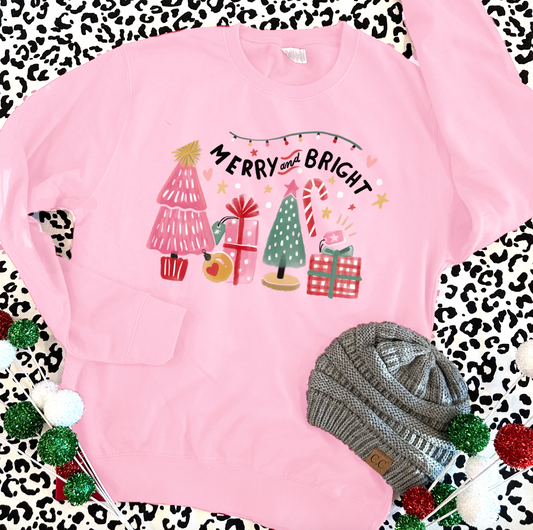 CHRISTMAS 2023: Merry & Bright Pink Trees & Presents - SWEATSHIRT