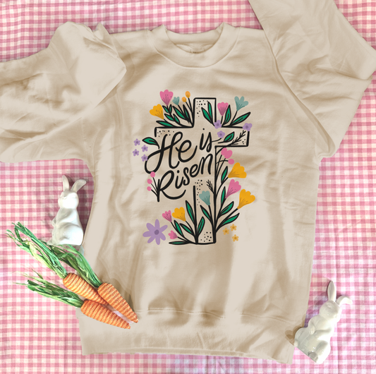 EASTER 2024: He Is Risen - Cross & Florals (SWEATSHIRT)