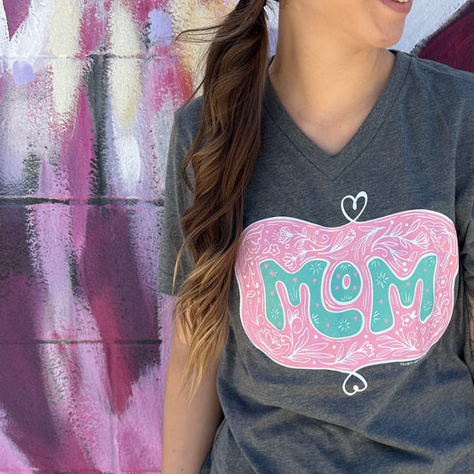 MOM LIFE 2023: MOM Floral Chalk Art (CREW NECK or VNECK)